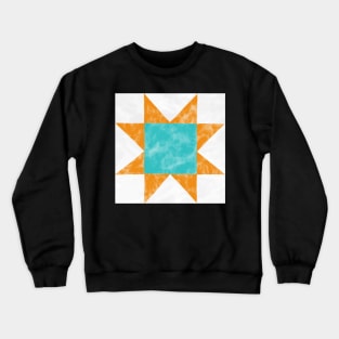 Orange and Cyan Quilt Star Watercolor Crewneck Sweatshirt